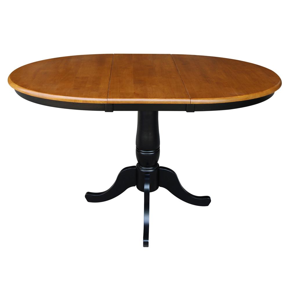 36" Round Top Pedestal Table With 12" Leaf - 28.9"H - Dining Height, Black/Cherry. Picture 2