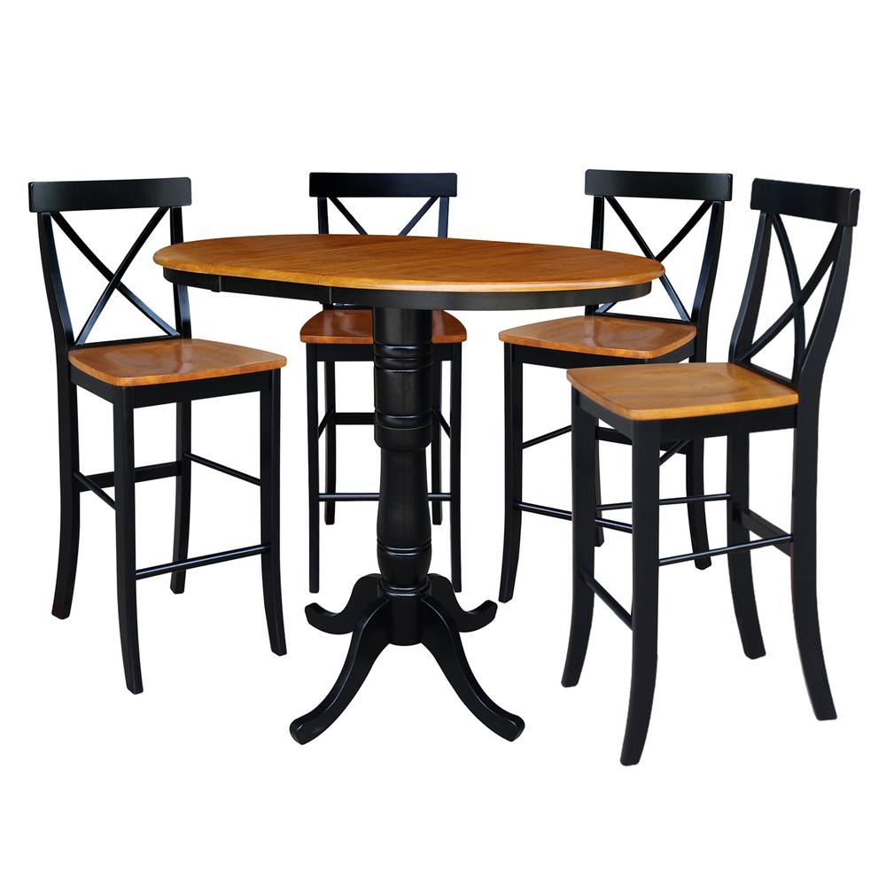 36" Round Top Pedestal Table With 12" Leaf - 28.9"H - Dining Height, Black/Cherry. Picture 81