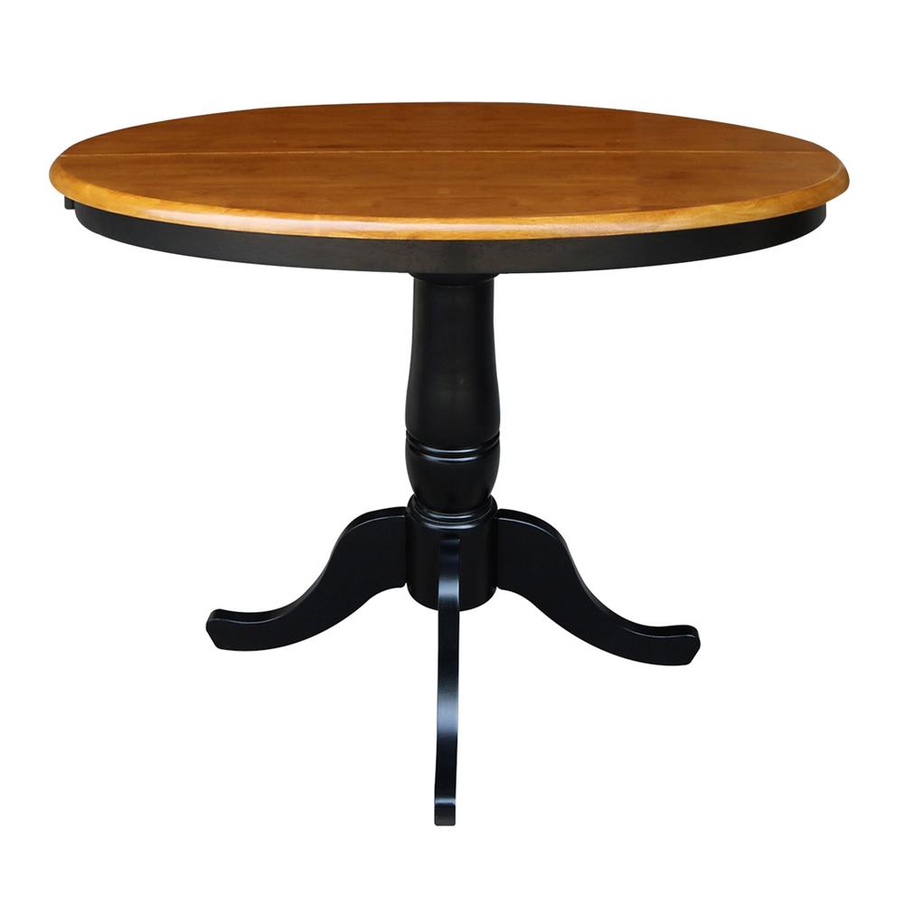 36" Round Top Pedestal Table With 12" Leaf - 28.9"H - Dining Height, Black/Cherry. Picture 5