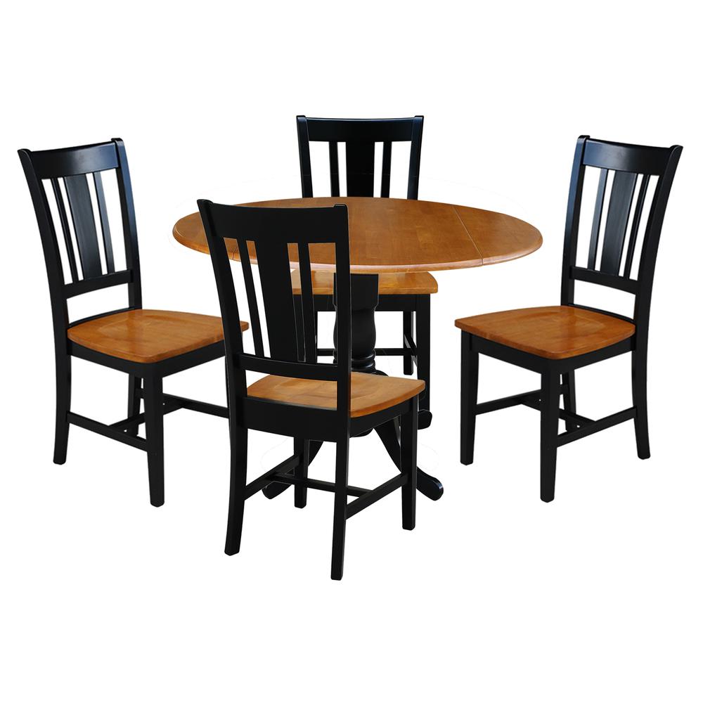 42 in. Dual Drop Leaf Dining Table with 4 Splat Back Chairs - 5 Piece Dining Set. Picture 1