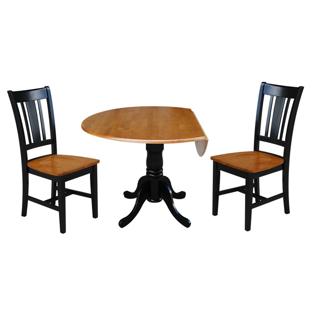 42" Dual Drop Leaf Table With 2 San Remo Chairs, Black/Cherry. Picture 1