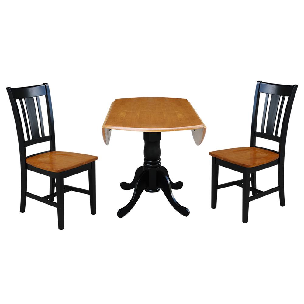 42" Dual Drop Leaf Table With 2 San Remo Chairs, Black/Cherry. Picture 2