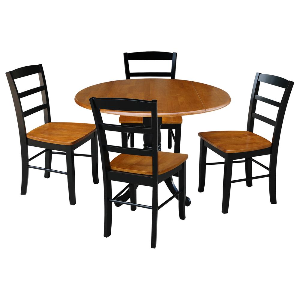 42 in. Dual Drop Leaf Dining Table with 4 Ladderback Chairs - 5 Piece Dining Set. Picture 1