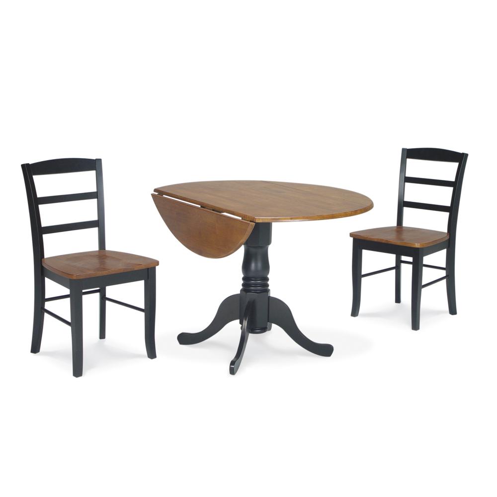 42" Dual Drop Leaf Table With 2 Madrid Chairs, Black/Cherry. Picture 1