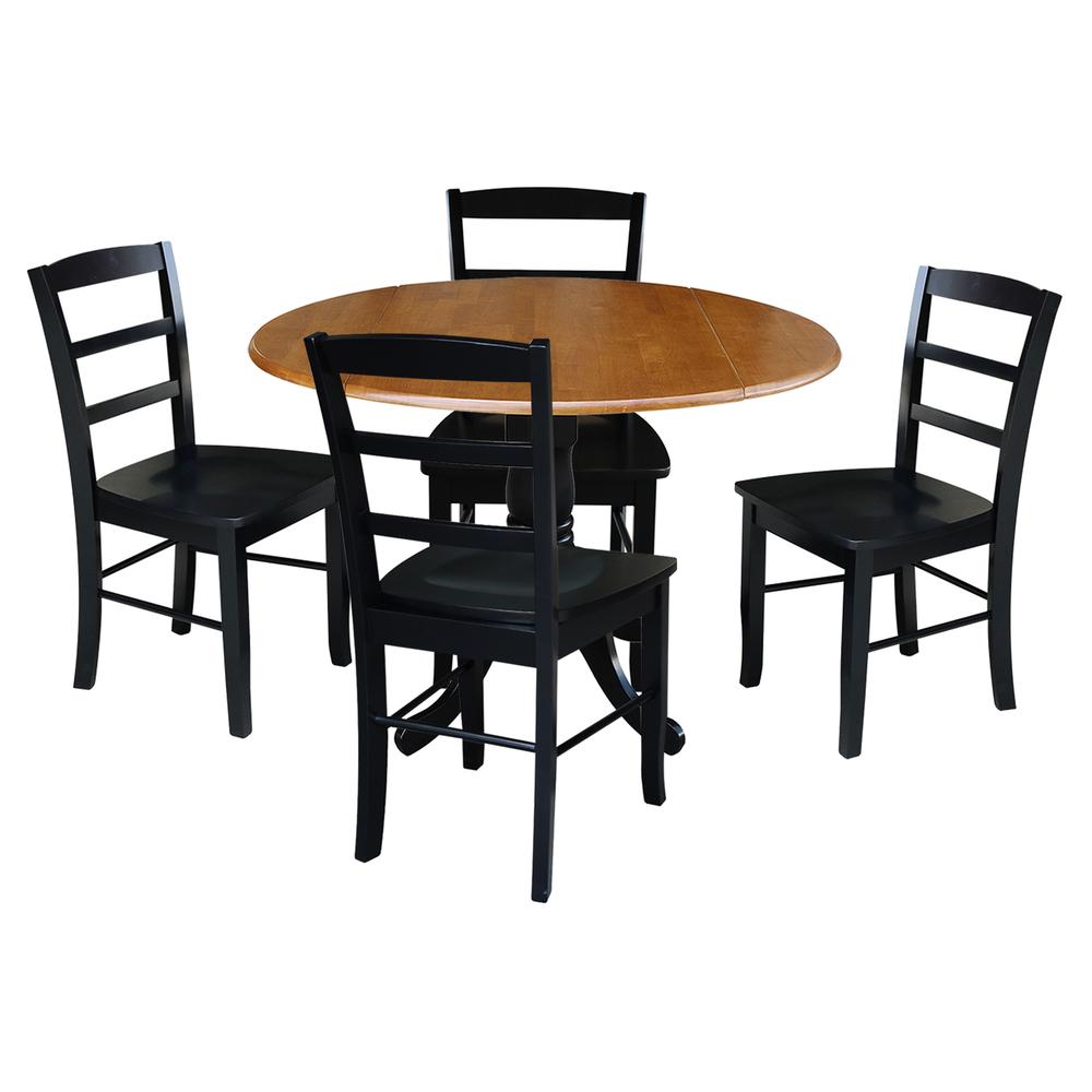 42 in Dual Drop Leaf Dining Table with 4 Ladder Back Dining Chairs. Picture 1