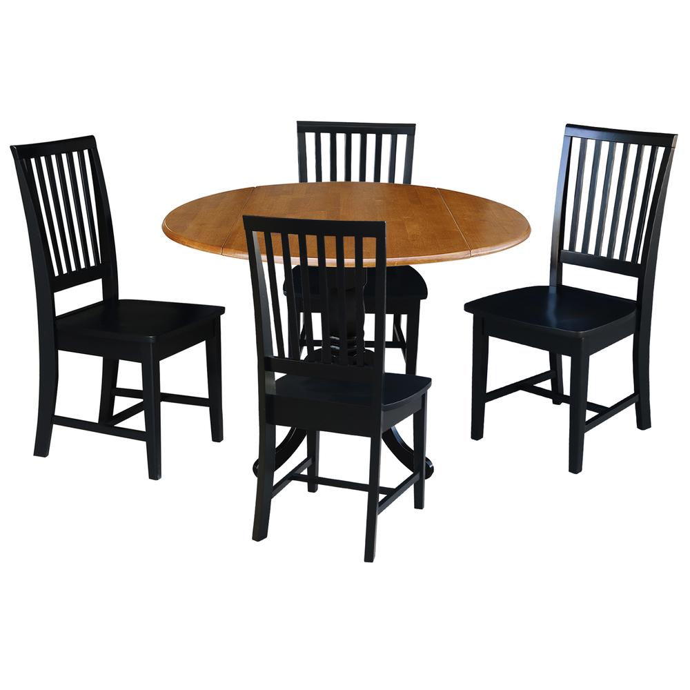 42 in Dual Drop Leaf Dining Table with 4 Slat Back Dining Chairs. Picture 1