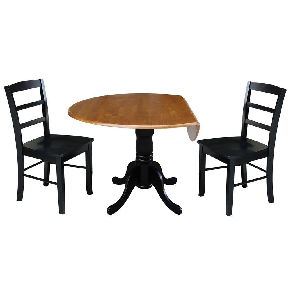 42 in Dual Drop Leaf Dining Table with 2 Ladder Back Dining Chairs. Picture 3