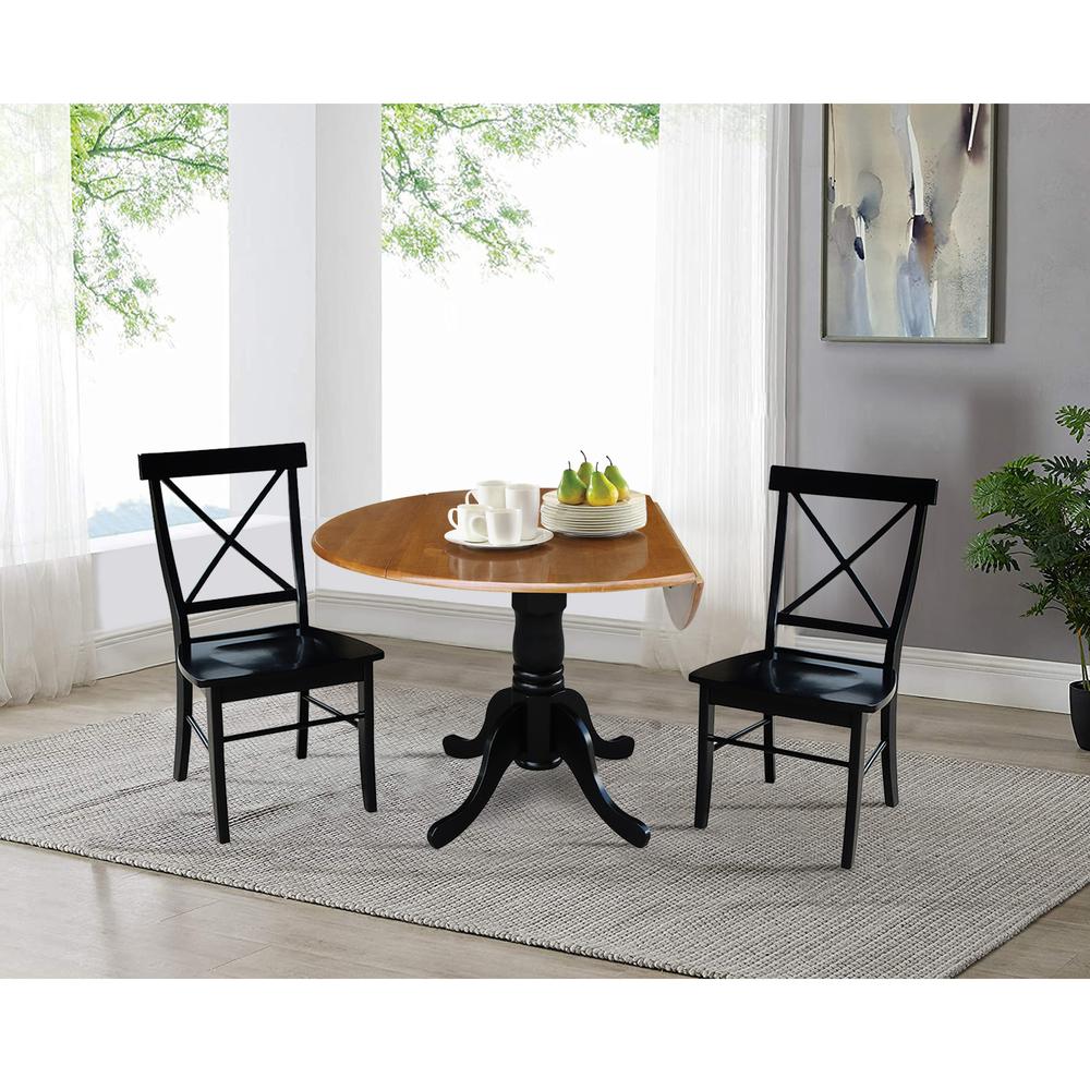 42 in Dual Drop Leaf Dining Table with 2 Cross Back Dining Chairs. Picture 4
