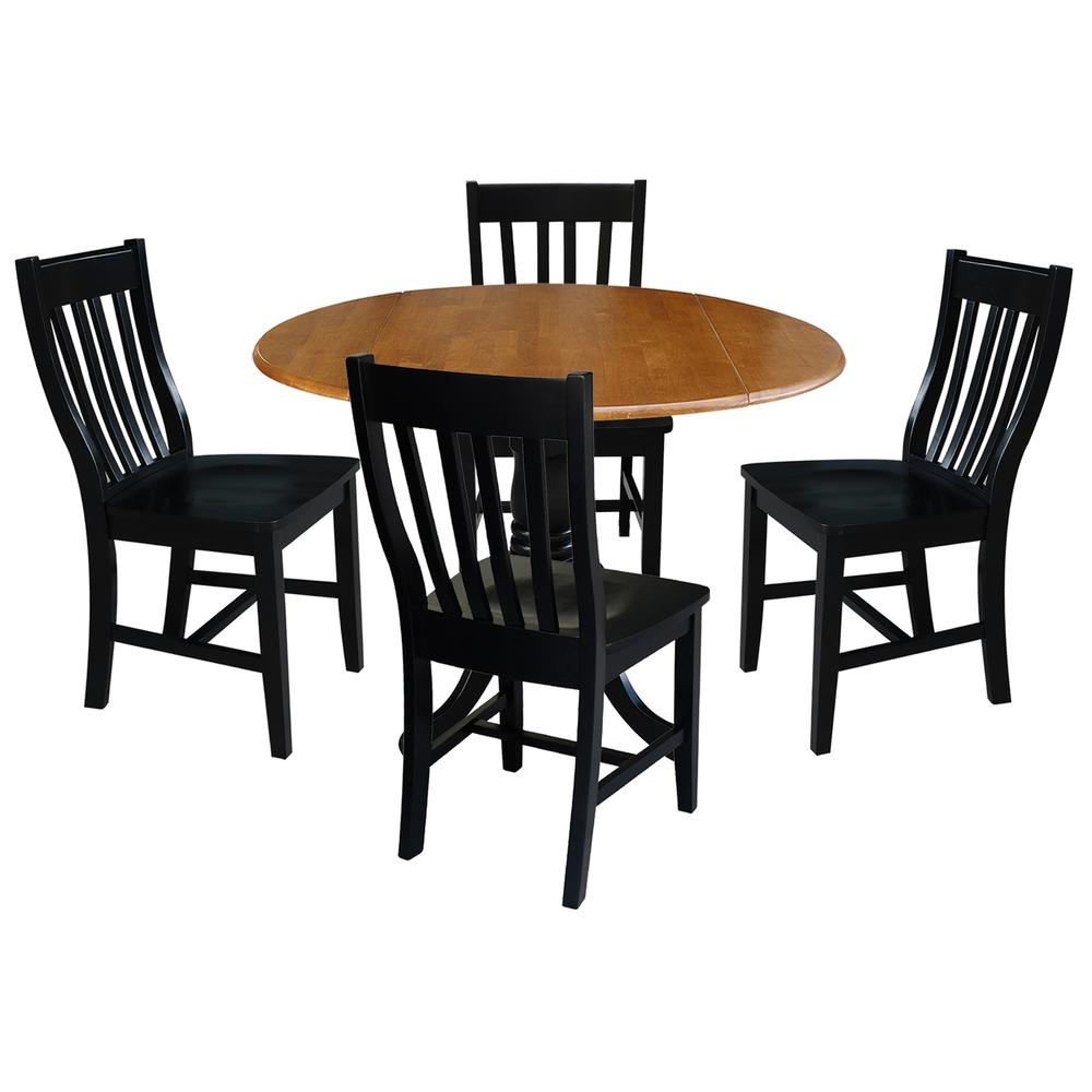 42 in Dual Drop Leaf Dining Table with 4 Slat Back Dining Chairs. Picture 1