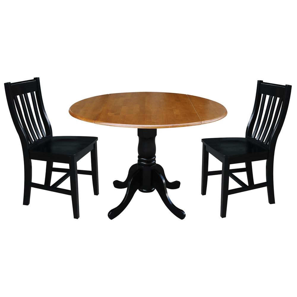 42 in Dual Drop Leaf Dining Table with 2 Slat Back Dining Chairs. Picture 1