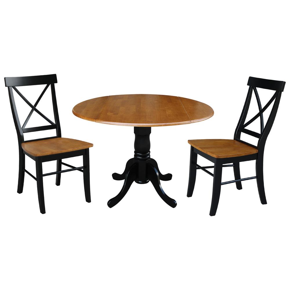42 in. Dual Drop Leaf Dining Table with 2 X-back  Chairs - 3 Piece Dining Set. Picture 1