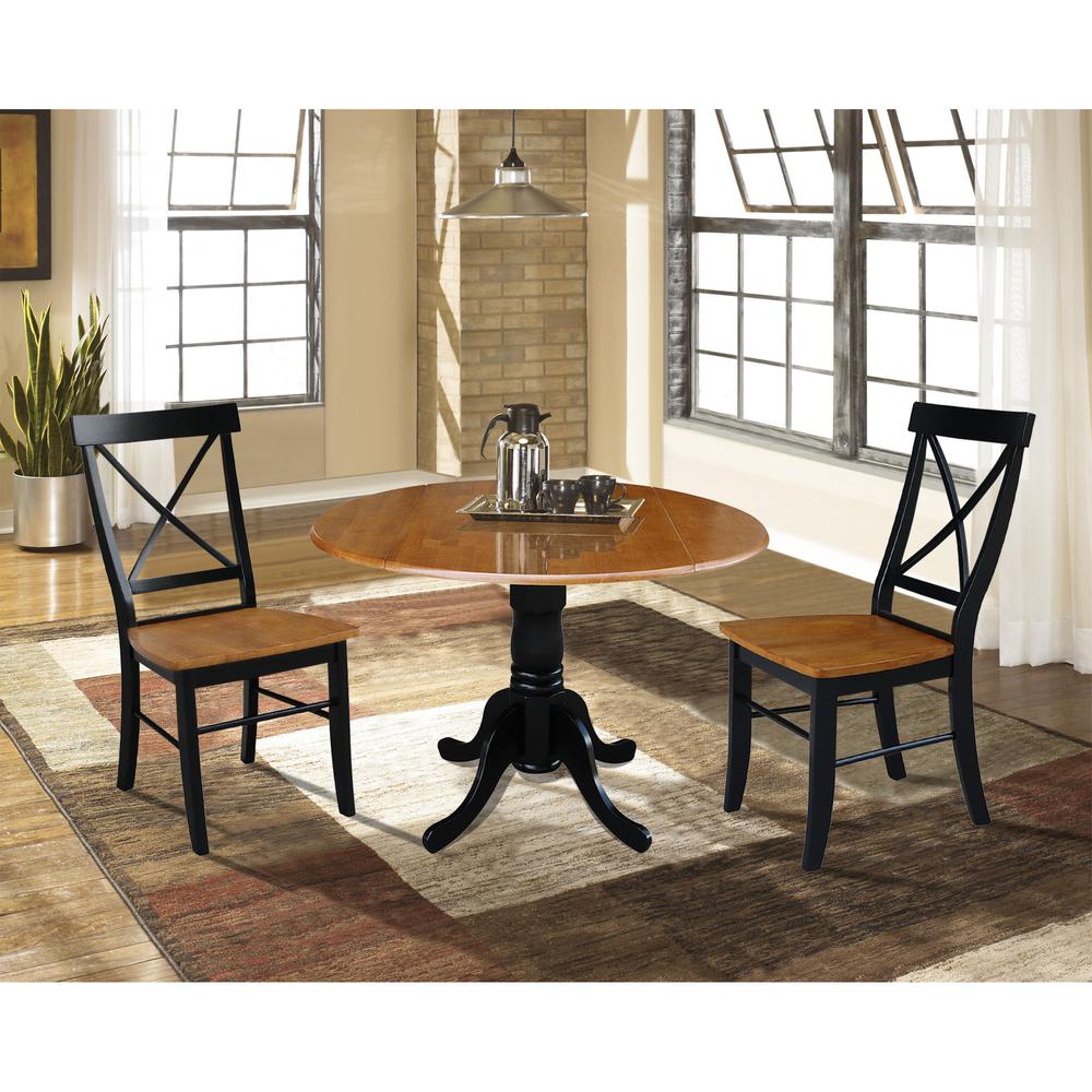 42 in. Dual Drop Leaf Dining Table with 2 X-back  Chairs - 3 Piece Dining Set. Picture 2