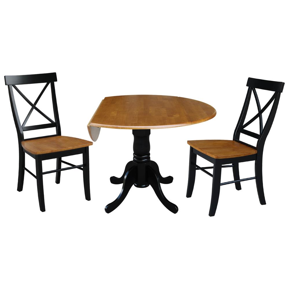 42 in. Dual Drop Leaf Dining Table with 2 X-back  Chairs - 3 Piece Dining Set. Picture 3
