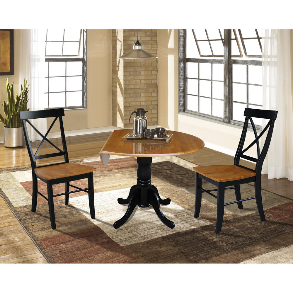 42 in. Dual Drop Leaf Dining Table with 2 X-back  Chairs - 3 Piece Dining Set. Picture 4