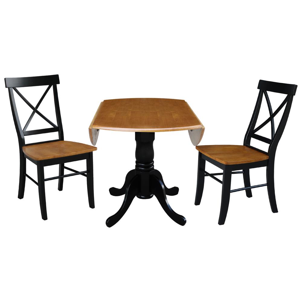 42 in. Dual Drop Leaf Dining Table with 2 X-back  Chairs - 3 Piece Dining Set. Picture 5