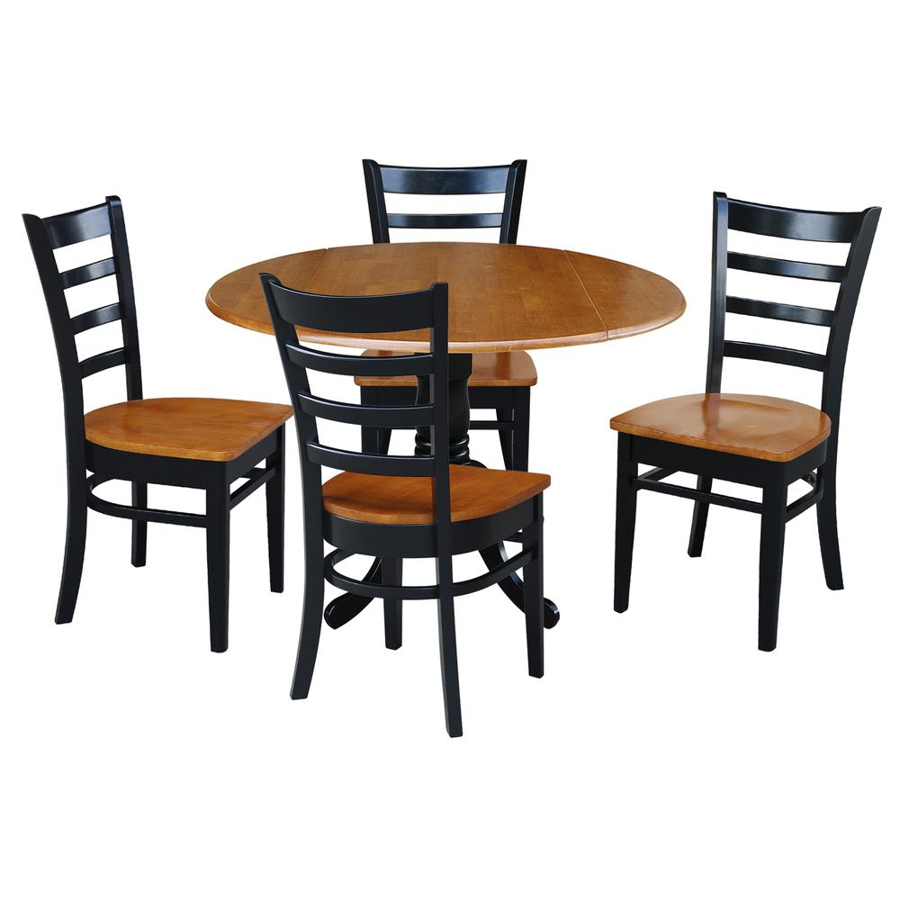 42 in. Dual Drop Leaf Dining Table with 4 Ladderback Chairs - 5 Piece Dining Set. Picture 1