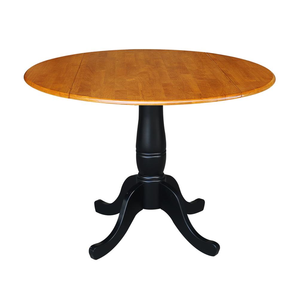 42" Round Dual Drop Leaf Pedestal Table - 29.5"H, Black/Cherry, Black/Cherry. Picture 100