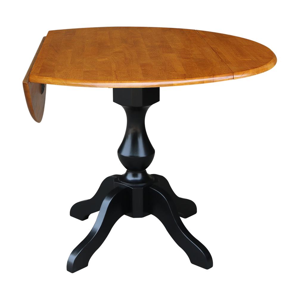 42" Round Dual Drop Leaf Pedestal Table - 30.3"H, Black/Cherry, Black/Cherry. Picture 2