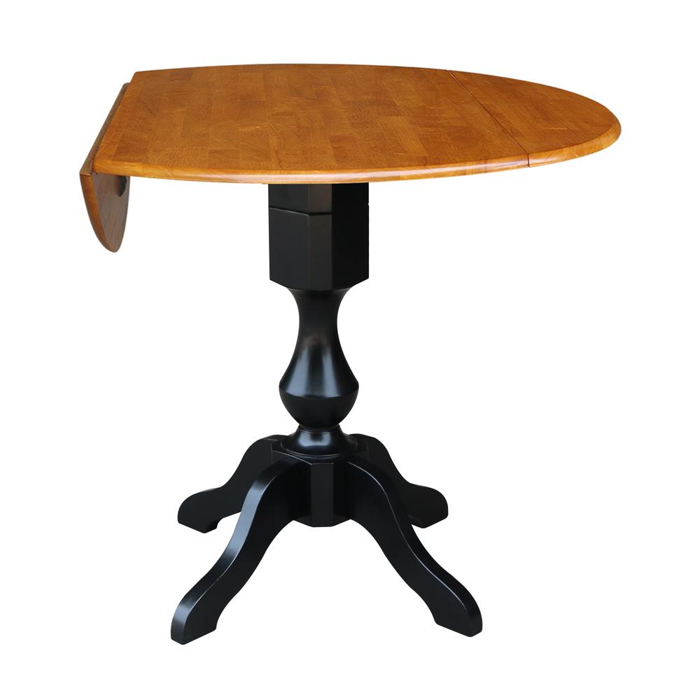 42" Round Dual Drop Leaf Pedestal Table - 36.3"H, Black/Cherry. Picture 2