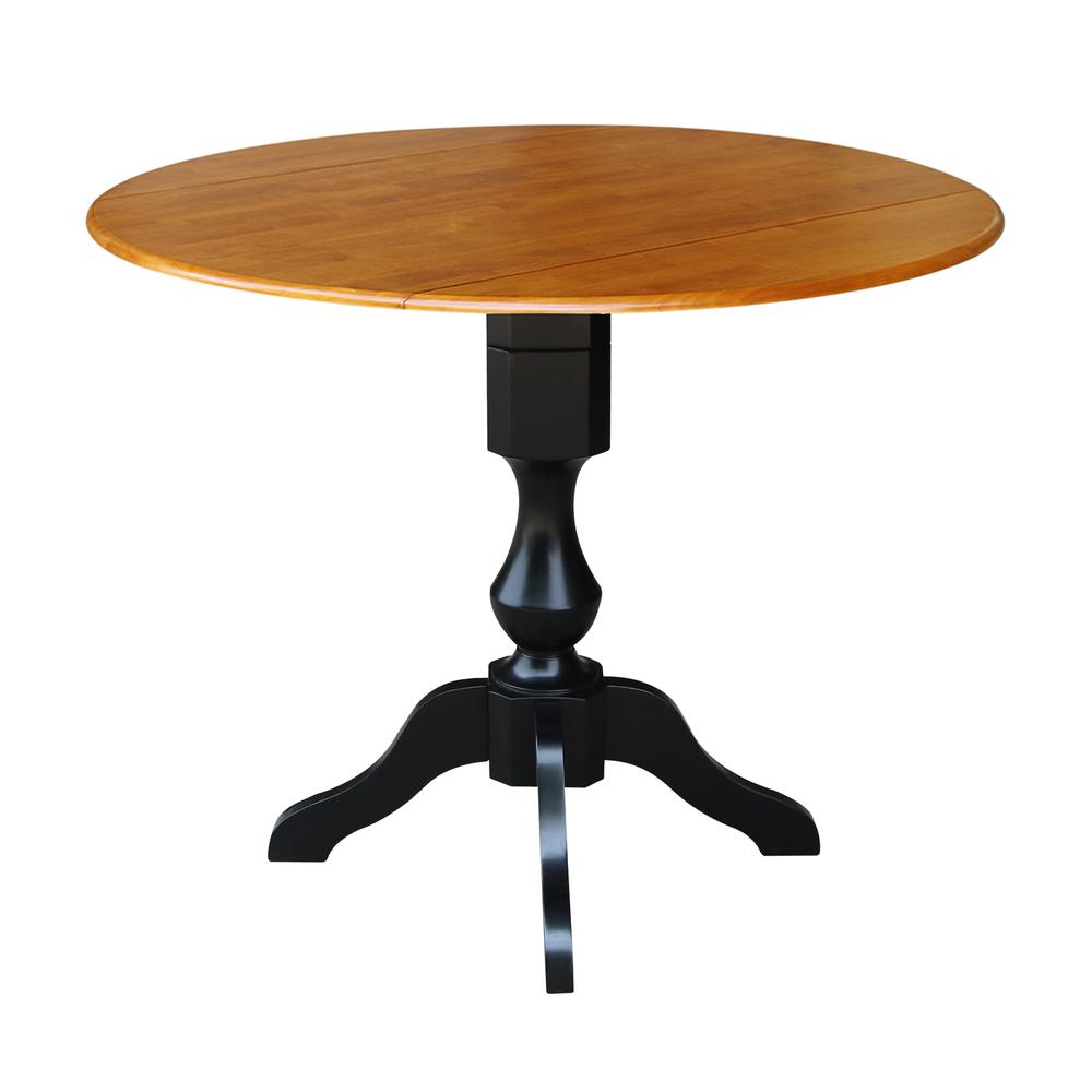 42" Round Dual Drop Leaf Pedestal Table - 36.3"H, Black/Cherry, Black/Cherry. Picture 5
