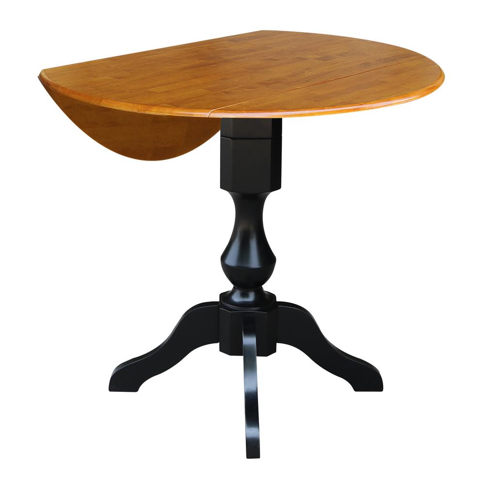 42" Round Dual Drop Leaf Pedestal Table - 36.3"H, Black/Cherry. Picture 3
