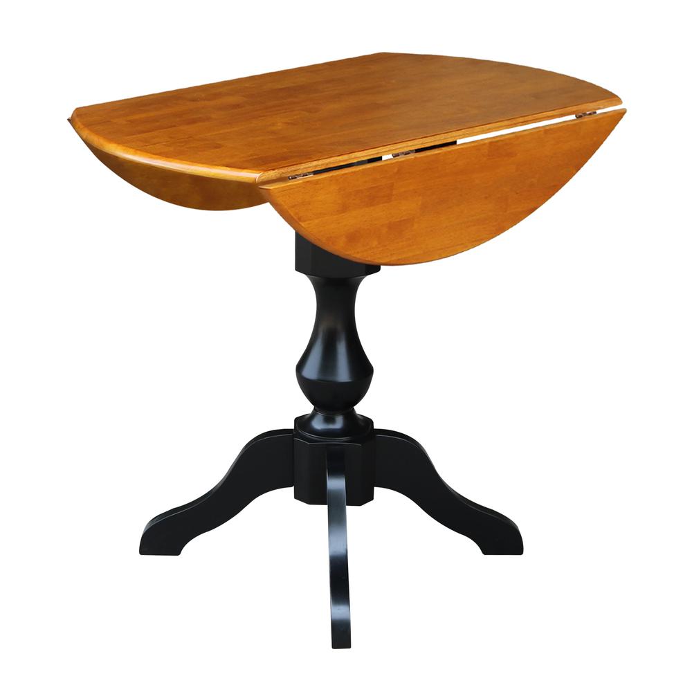 42" Round Dual Drop Leaf Pedestal Table - 36.3"H, Black/Cherry, Black/Cherry. Picture 4