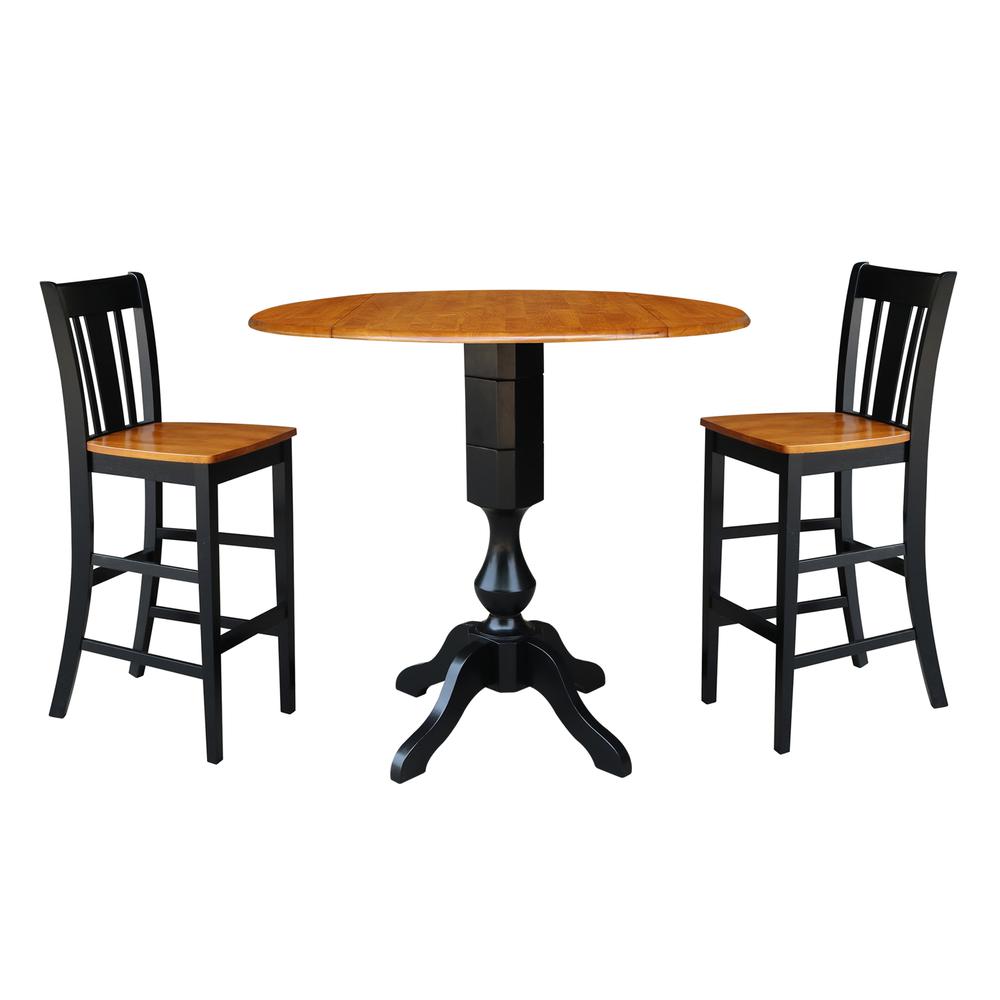 42" Round Dual Drop Leaf Pedestal Table - 29.5"H, Black/Cherry, Black/Cherry. Picture 11