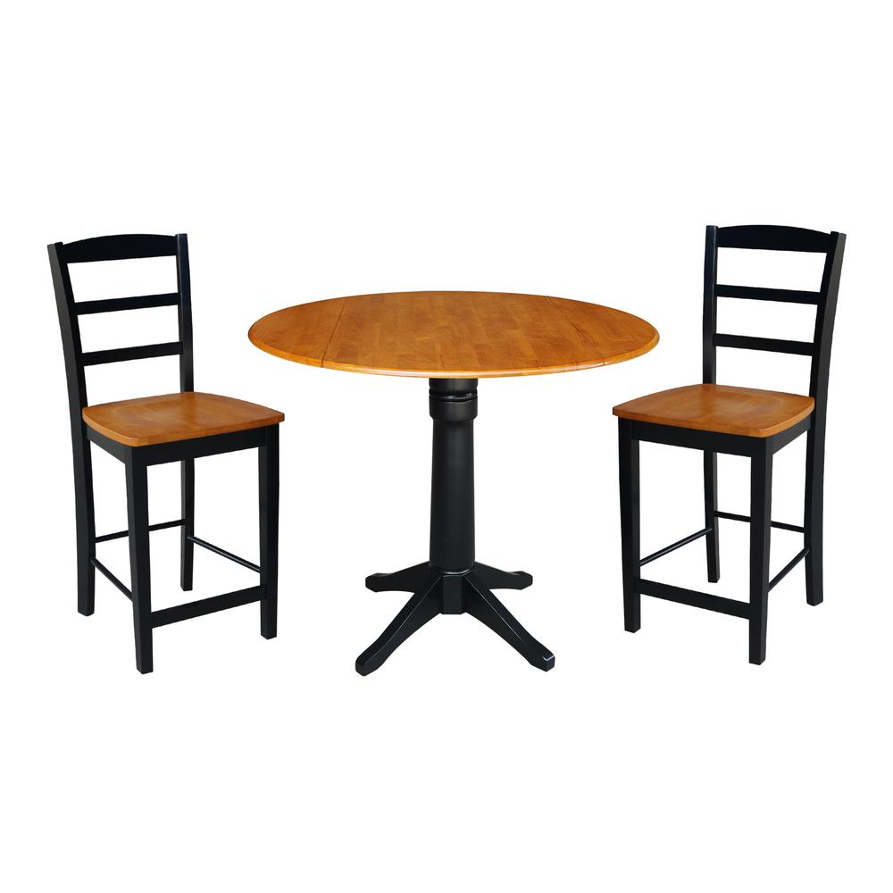 42" Round Dual Drop Leaf Pedestal Table - 30.3"H, Black/Cherry, Black/Cherry. Picture 29