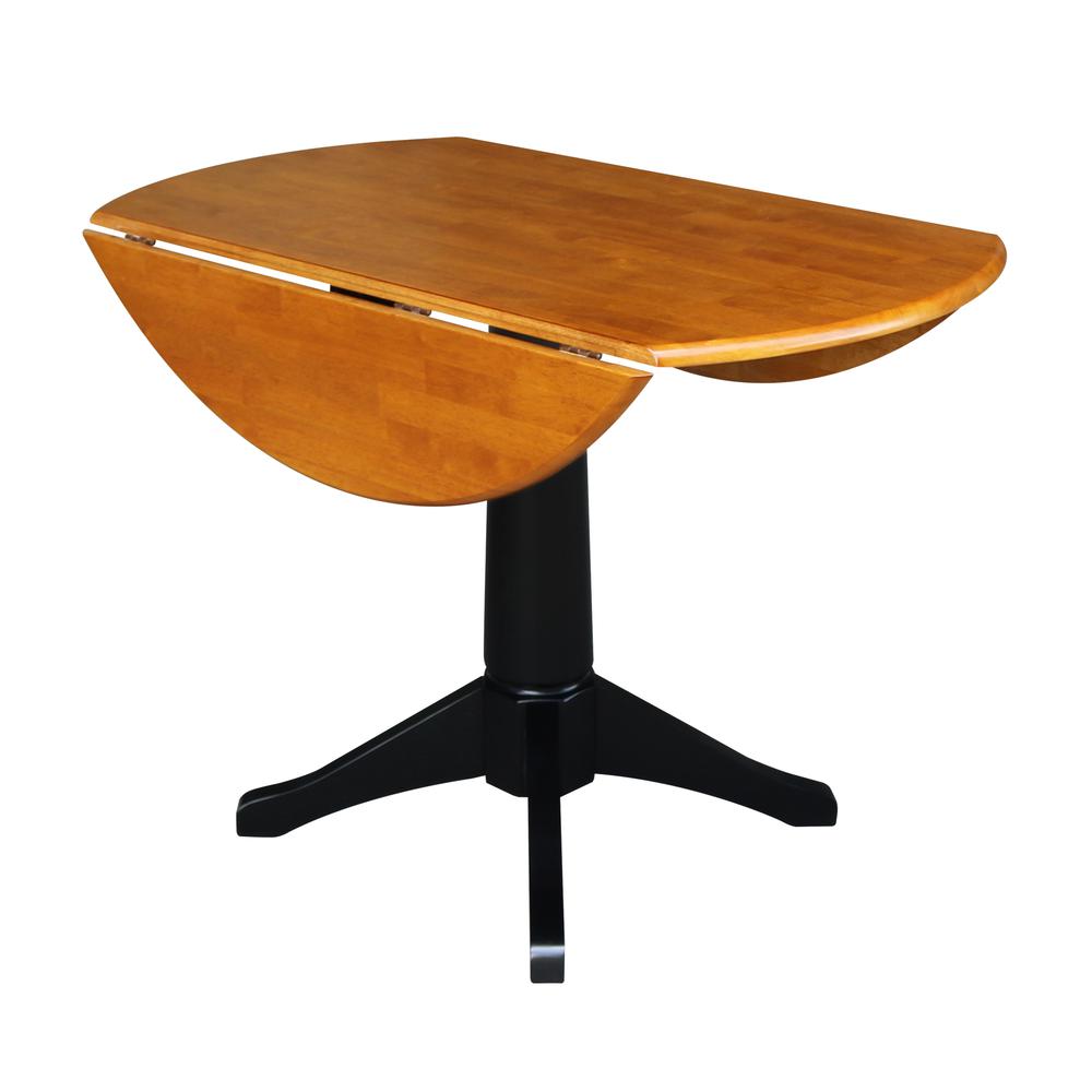 42" Round Dual Drop Leaf Pedestal Table - 30.3"H, Black/Cherry, Black/Cherry. Picture 4