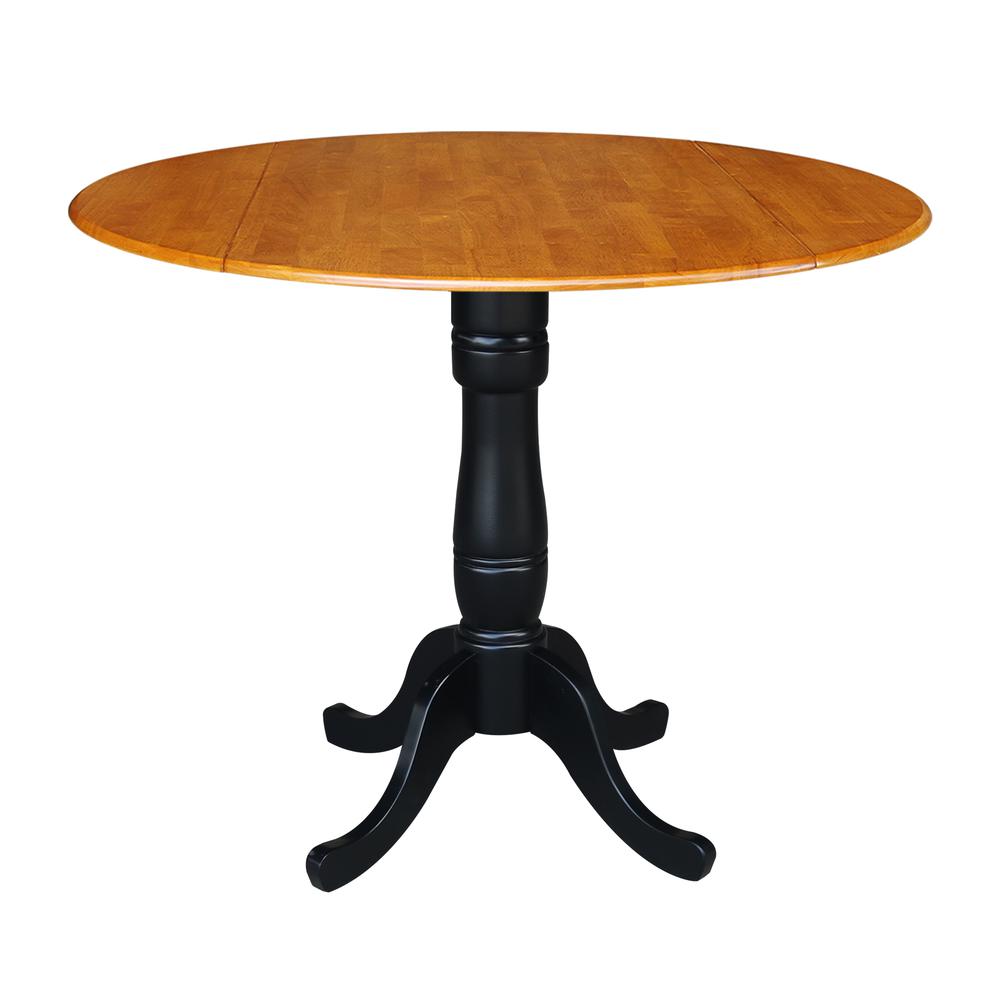 42" Round Dual Drop Leaf Pedestal Table - 29.5"H, Black/Cherry. Picture 90