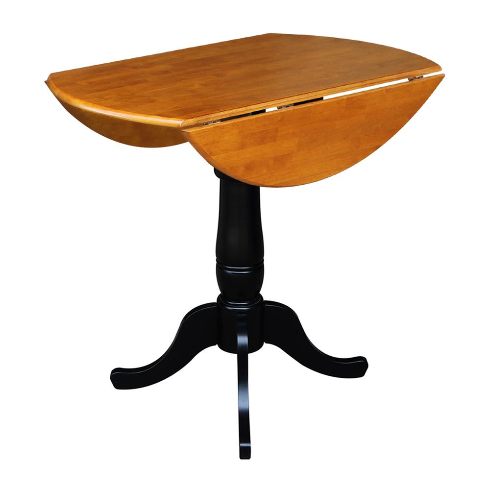 42" Round Dual Drop Leaf Pedestal Table - 29.5"H, Black/Cherry. Picture 78