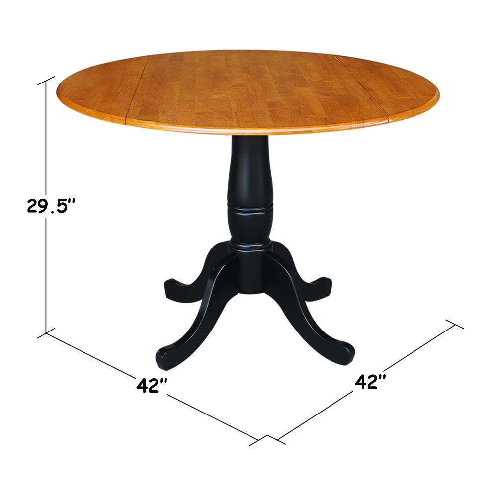 42" Round Dual Drop Leaf Pedestal Table - 29.5"H, Black/Cherry, Black/Cherry. Picture 1