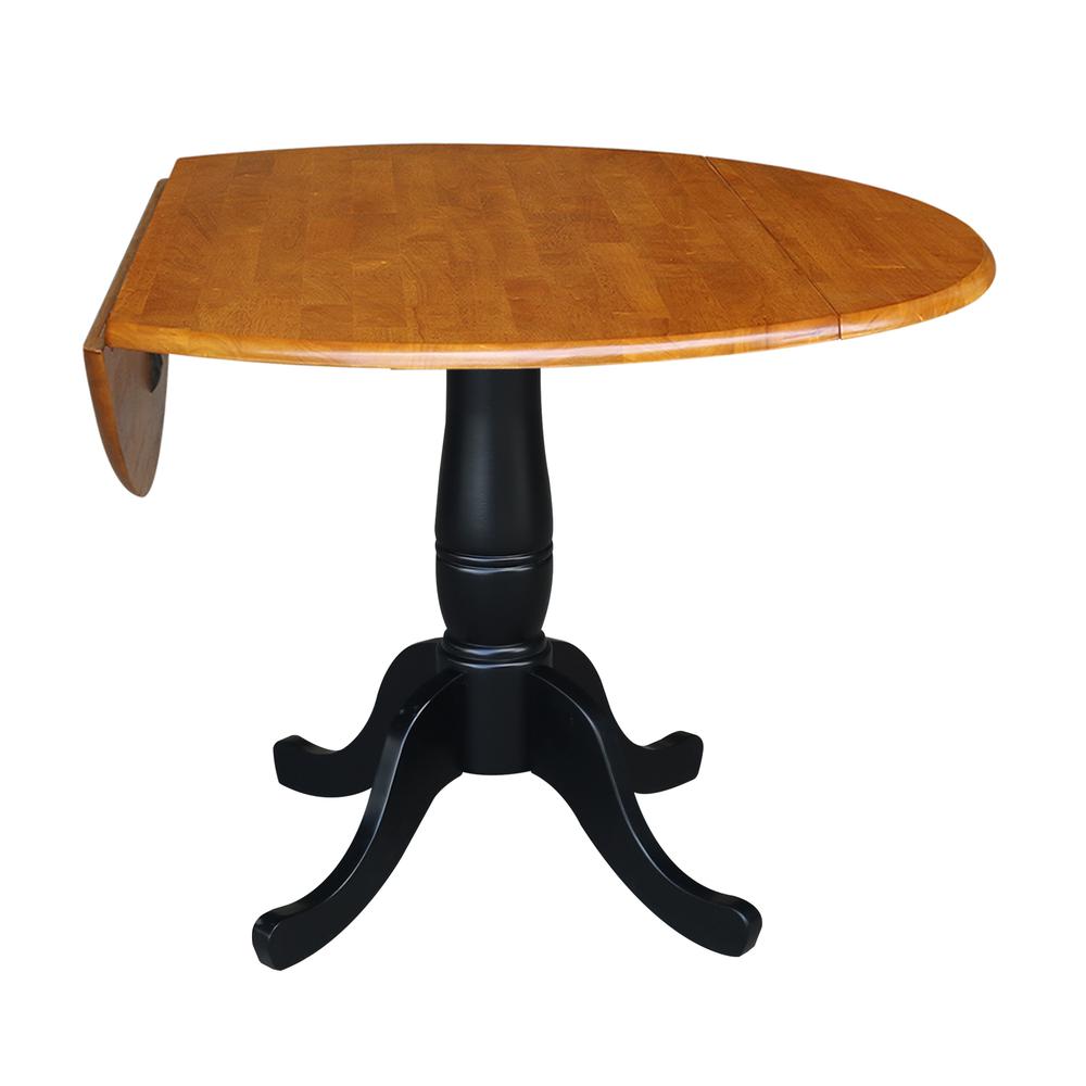42" Round Dual Drop Leaf Pedestal Table - 29.5"H, Black/Cherry. Picture 2