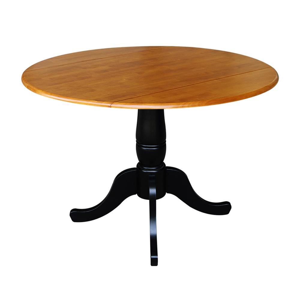 42" Round Dual Drop Leaf Pedestal Table - 29.5"H, Black/Cherry, Black/Cherry. Picture 5