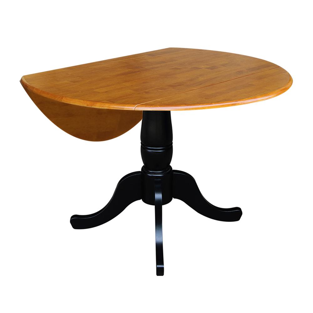42" Round Dual Drop Leaf Pedestal Table - 29.5"H, Black/Cherry, Black/Cherry. Picture 3