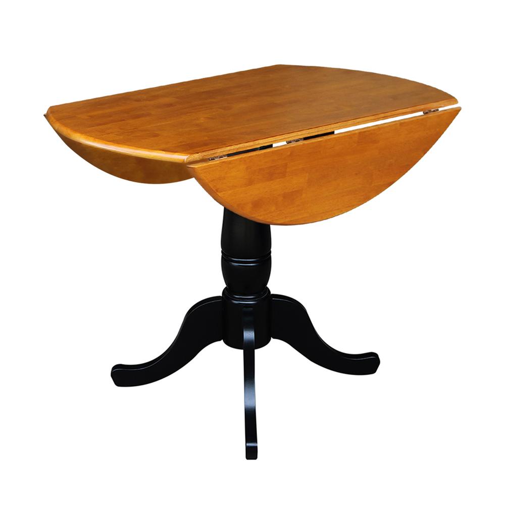 42" Round Dual Drop Leaf Pedestal Table - 29.5"H, Black/Cherry, Black/Cherry. Picture 4