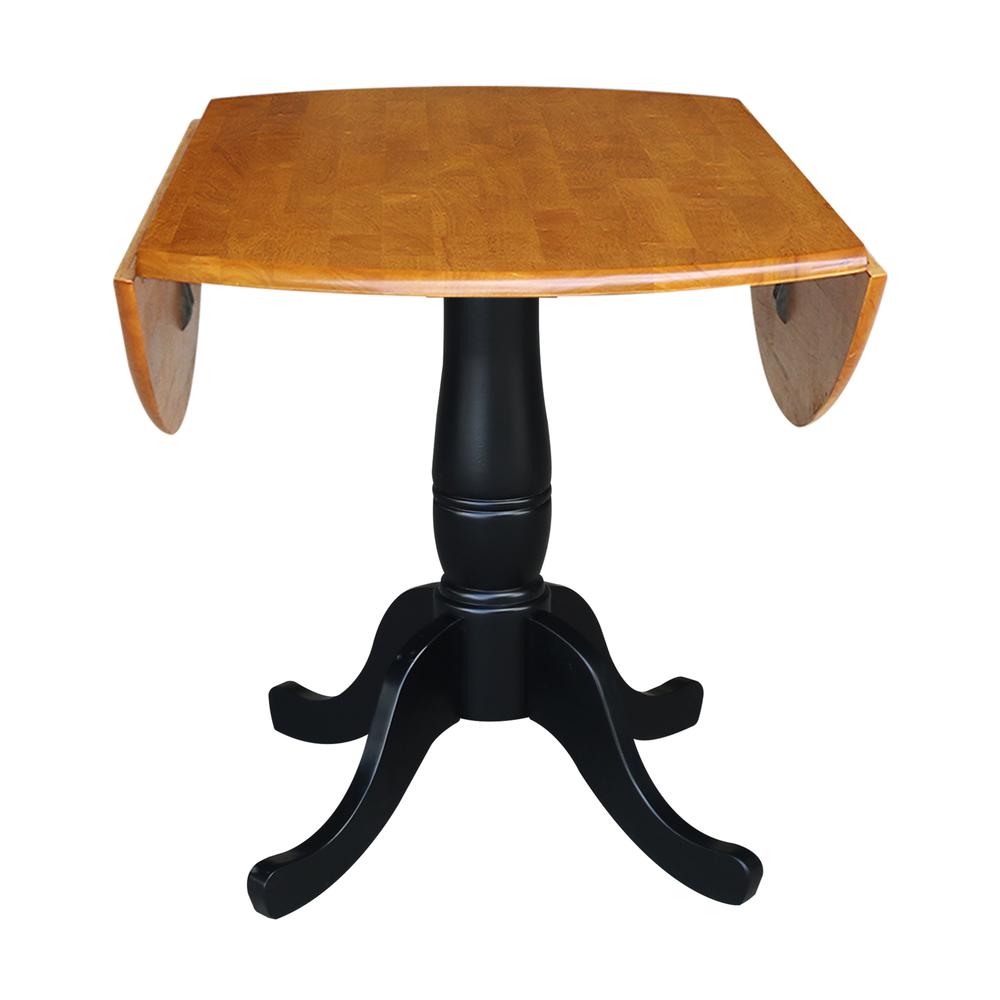 42" Round Dual Drop Leaf Pedestal Table - 29.5"H, Black/Cherry. Picture 6