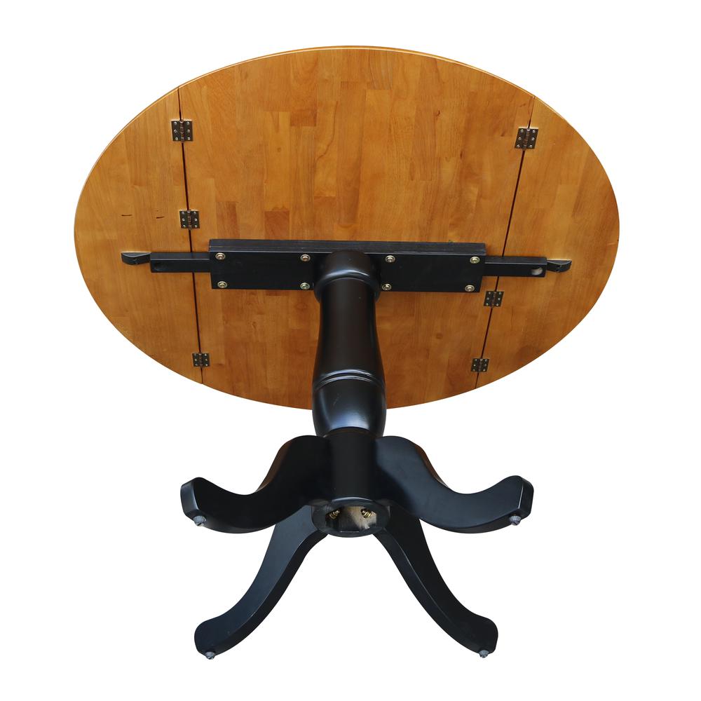 42" Round Dual Drop Leaf Pedestal Table - 29.5"H, Black/Cherry, Black/Cherry. Picture 7