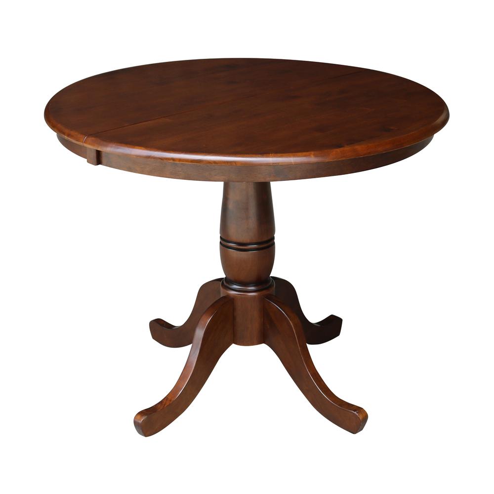 36" Round Top Pedestal Table With 12" Leaf - 28.9"H - Dining Height, Espresso. Picture 86