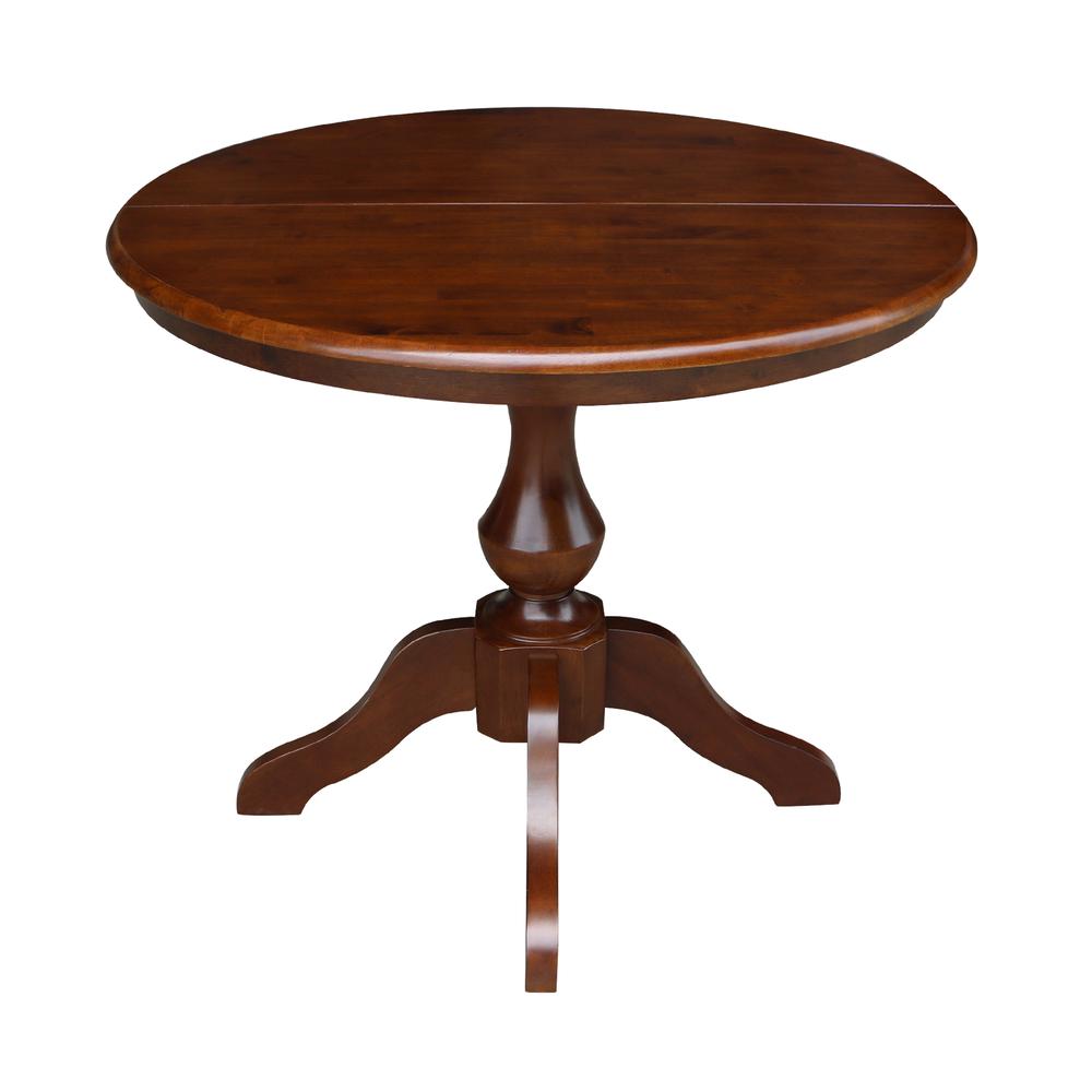 36" Round Top Pedestal Table With 12" Leaf - 28.9"H - Dining Height, Espresso. Picture 14