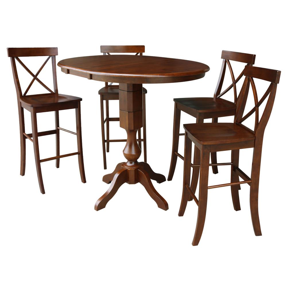 36" Round Top Pedestal Table With 12" Leaf - 28.9"H - Dining Height, Espresso. Picture 9