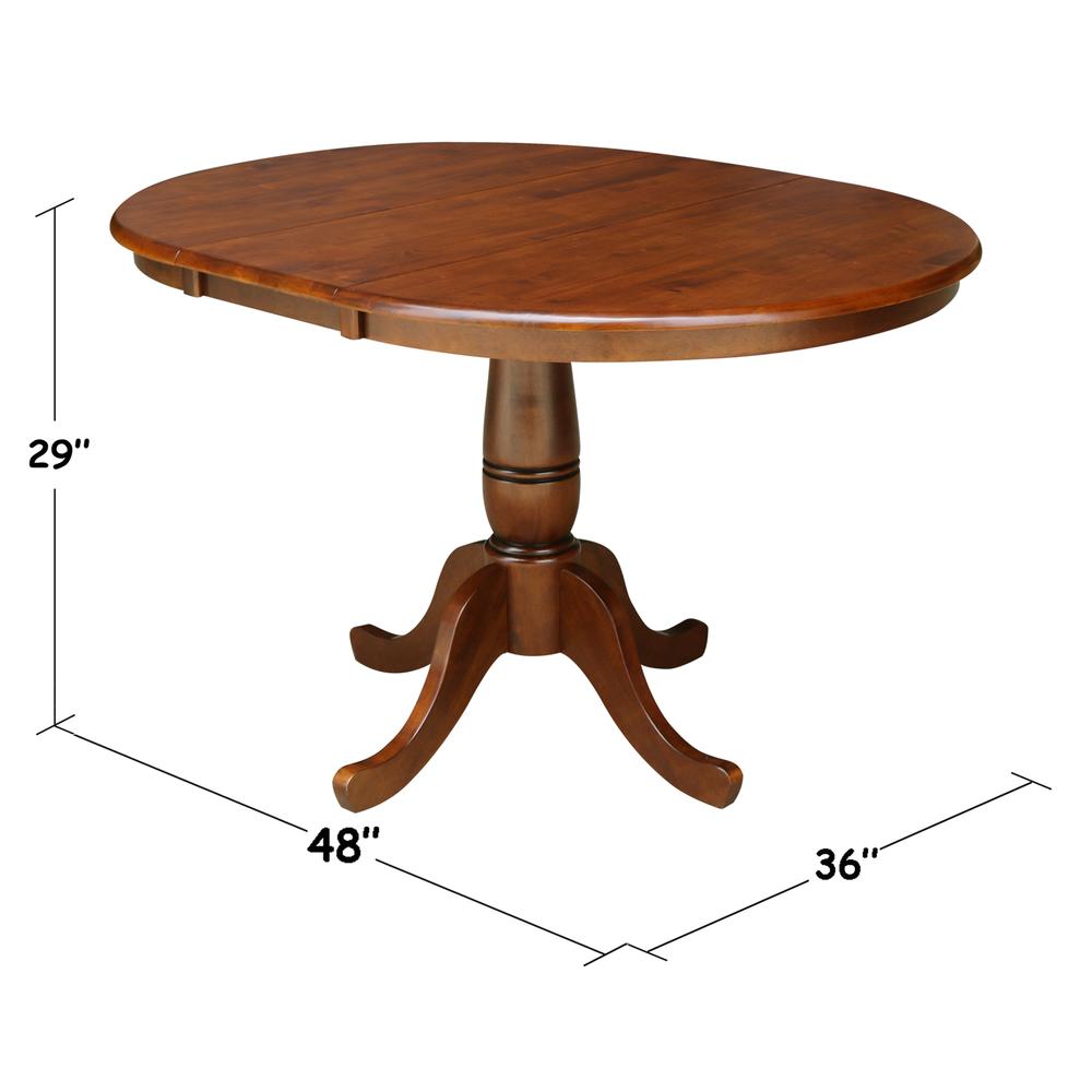 36" Round Top Pedestal Table With 12" Leaf - 28.9"H - Dining Height, Espresso. Picture 1