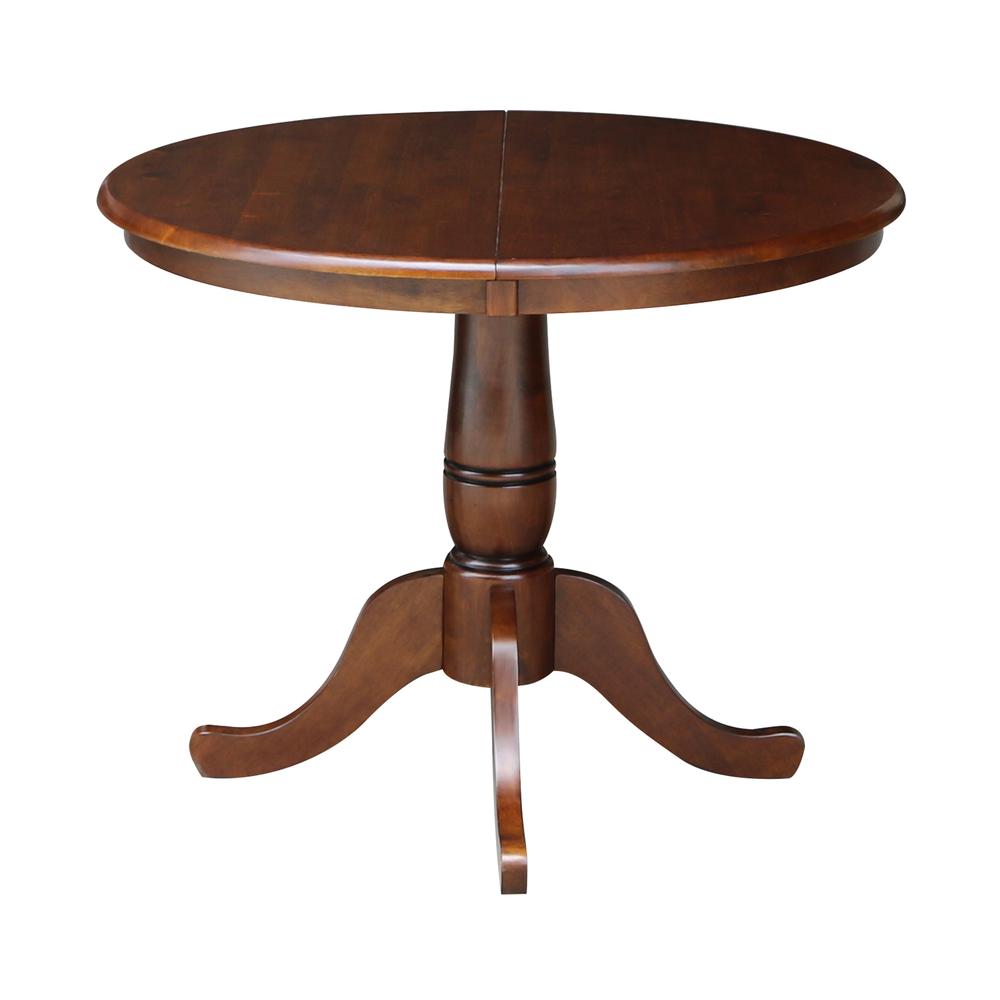 36" Round Top Pedestal Table With 12" Leaf - 28.9"H - Dining Height, Espresso. Picture 3