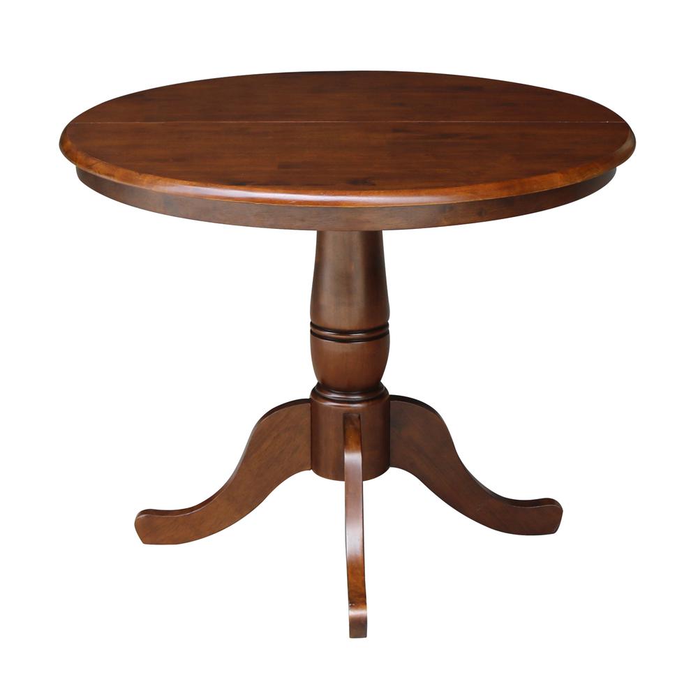 36" Round Top Pedestal Table With 12" Leaf - 28.9"H - Dining Height, Espresso. Picture 5