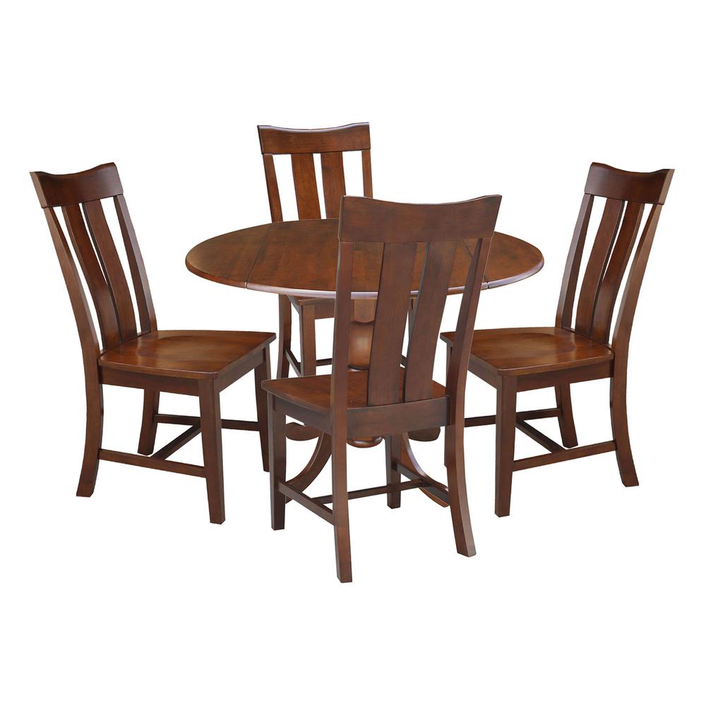 42 in. Dual Drop Leaf Table with 4 Splat Back Dining Chairs - 5 Piece Dining Set. Picture 1