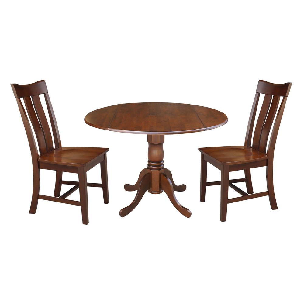 42 in. Dual Drop Leaf Table with 2 Splat Back Dining Chairs - 3 Piece Dining Set in Espresso. Picture 1