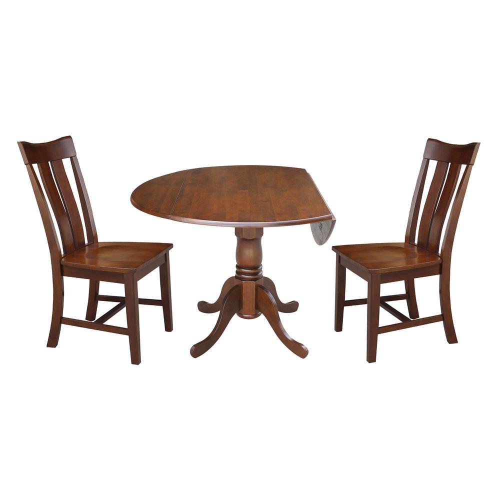 42 in. Dual Drop Leaf Table with 2 Splat Back Dining Chairs - 3 Piece Dining Set in Espresso. Picture 3