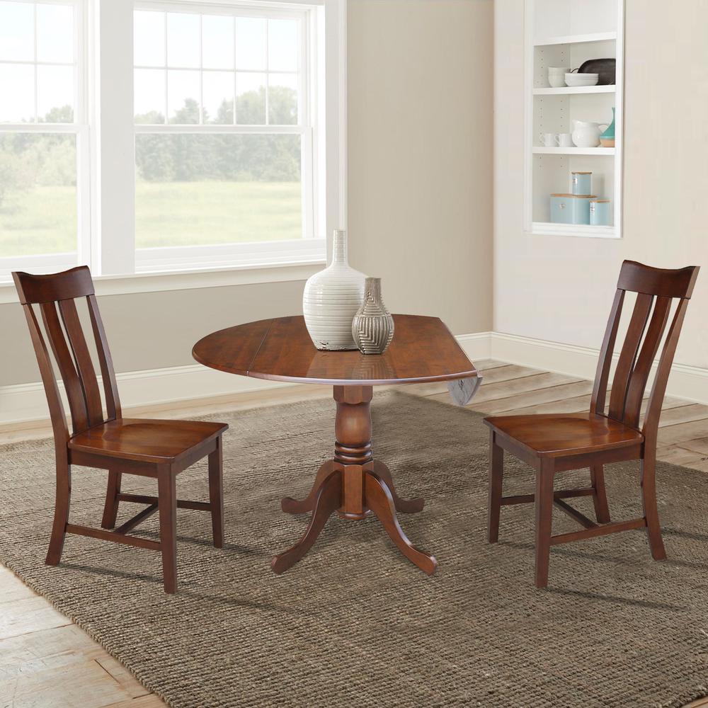 42 in. Dual Drop Leaf Table with 2 Splat Back Dining Chairs - 3 Piece Dining Set in Espresso. Picture 4