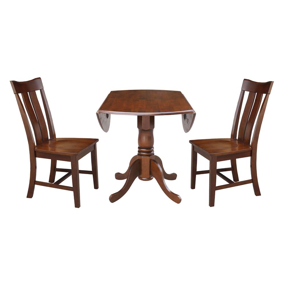 42 in. Dual Drop Leaf Table with 2 Splat Back Dining Chairs - 3 Piece Dining Set in Espresso. Picture 5