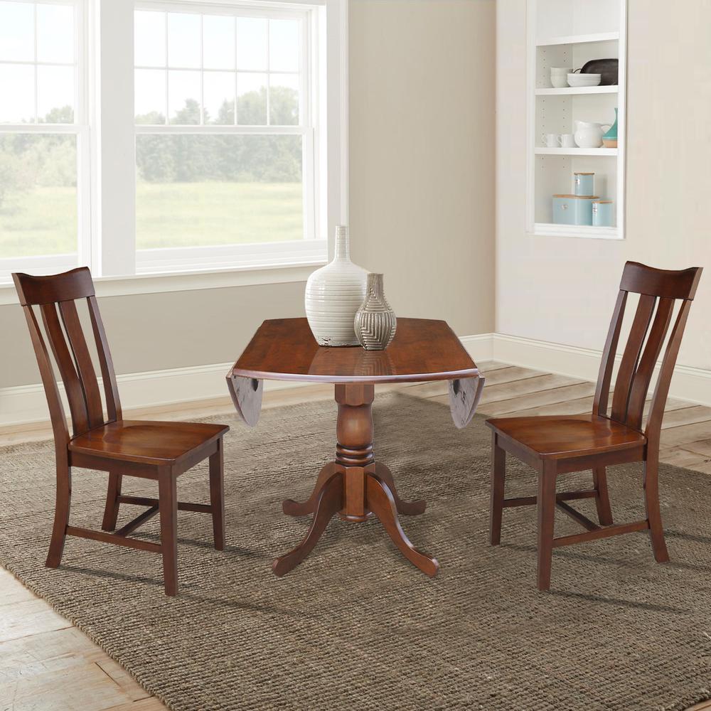 42 in. Dual Drop Leaf Table with 2 Splat Back Dining Chairs - 3 Piece Dining Set in Espresso. Picture 6